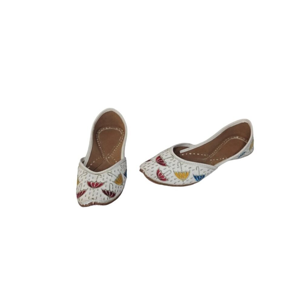 Punjabi Jutti Embroidered Flats Womens Size 7 Colorful Ethnic Mojari Handmade